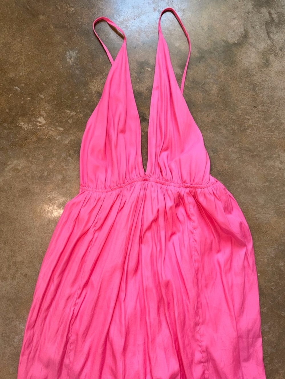Lioness Hot Pink Maxi Dress Size 10 Plunge Neck Slit Vacation Dress - Picture 3 of 12